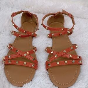 Olivia Miller Orange Gladiator Sandals with Gold Studs- NWT